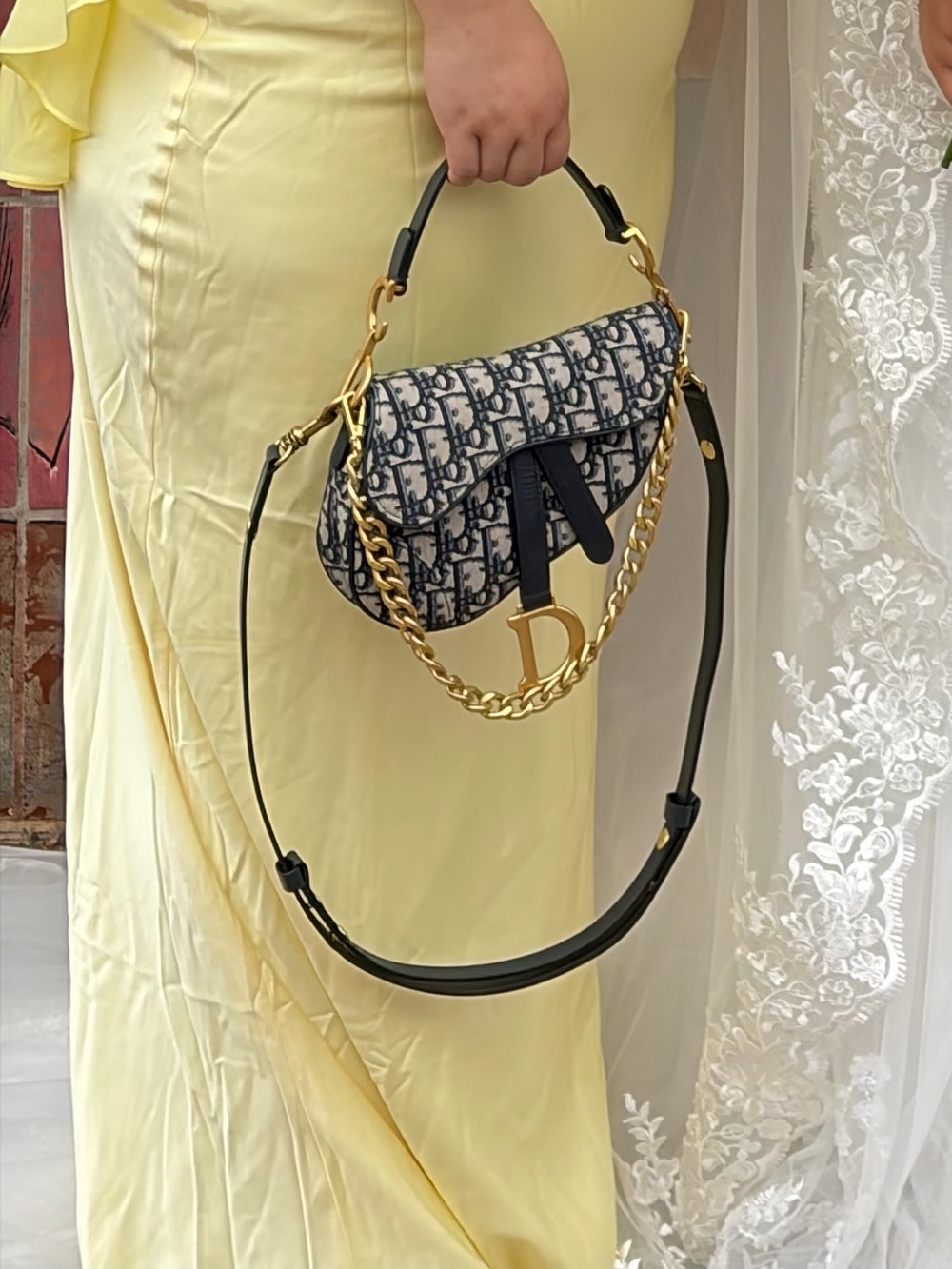 Dior Navy & White Oblique Saddle Bag with Gold Hardware